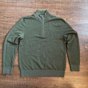 Brooks Brothers Extra Fine Merino Wool Quarter-Zip Mens Olive Green Size S